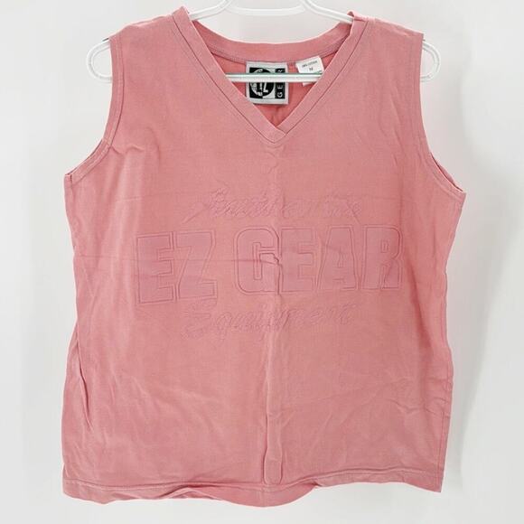 VINTAGE 90s 80s EZ Gear pink peach graphic Sleeveless Tank T-Shirt size M - Picture 1 of 6
